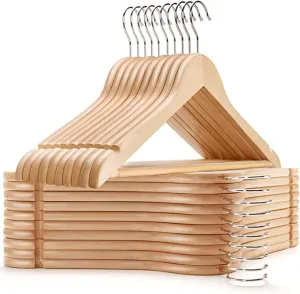30-Pack Solid Wood Hangers with Chrome Hooks, 17.5 inch