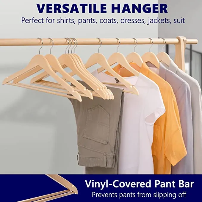30-Pack Solid Wood Hangers with Chrome Hooks, 17.5 inch