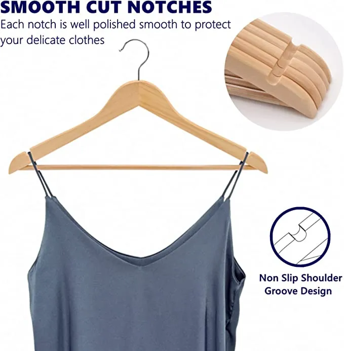 30-Pack Solid Wood Hangers with Chrome Hooks, 17.5 inch