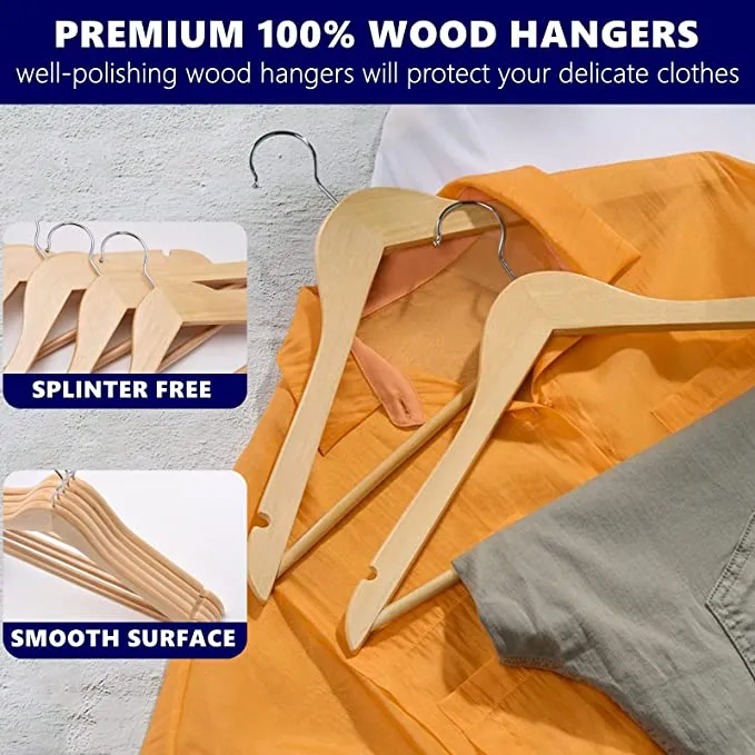 30-Pack Solid Wood Hangers with Chrome Hooks, 17.5 inch