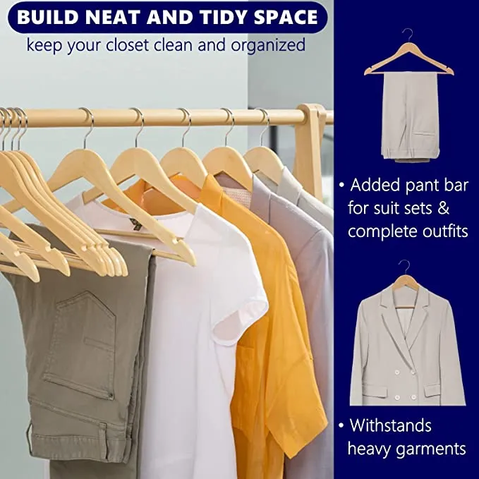 30-Pack Solid Wood Hangers with Chrome Hooks, 17.5 inch