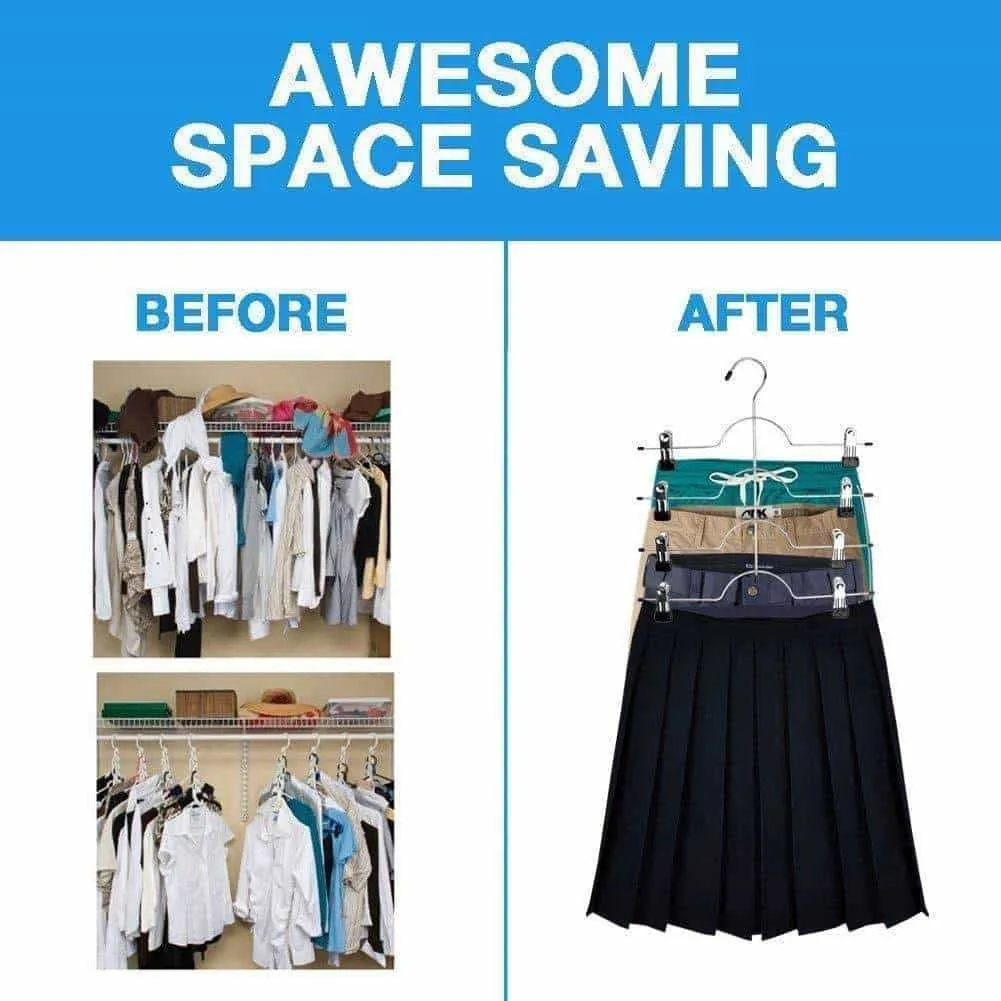 4 Tier Pants Hanger, 2 Pack Trouser Hanger Skirt Hangers with Non Slip Black Vinyl Clips, Heavy Duty Metal Hangers Ultra Thin Space Saving Clothes Hangers to Organize Closet Jeans Scarf Slacks