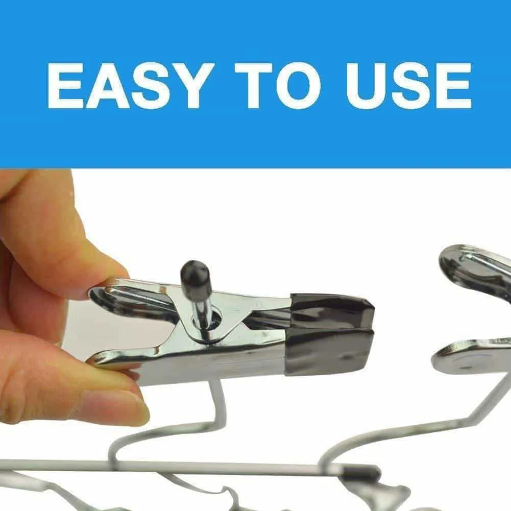 4 Tier Pants Hanger, 2 Pack Trouser Hanger Skirt Hangers with Non Slip Black Vinyl Clips, Heavy Duty Metal Hangers Ultra Thin Space Saving Clothes Hangers to Organize Closet Jeans Scarf Slacks