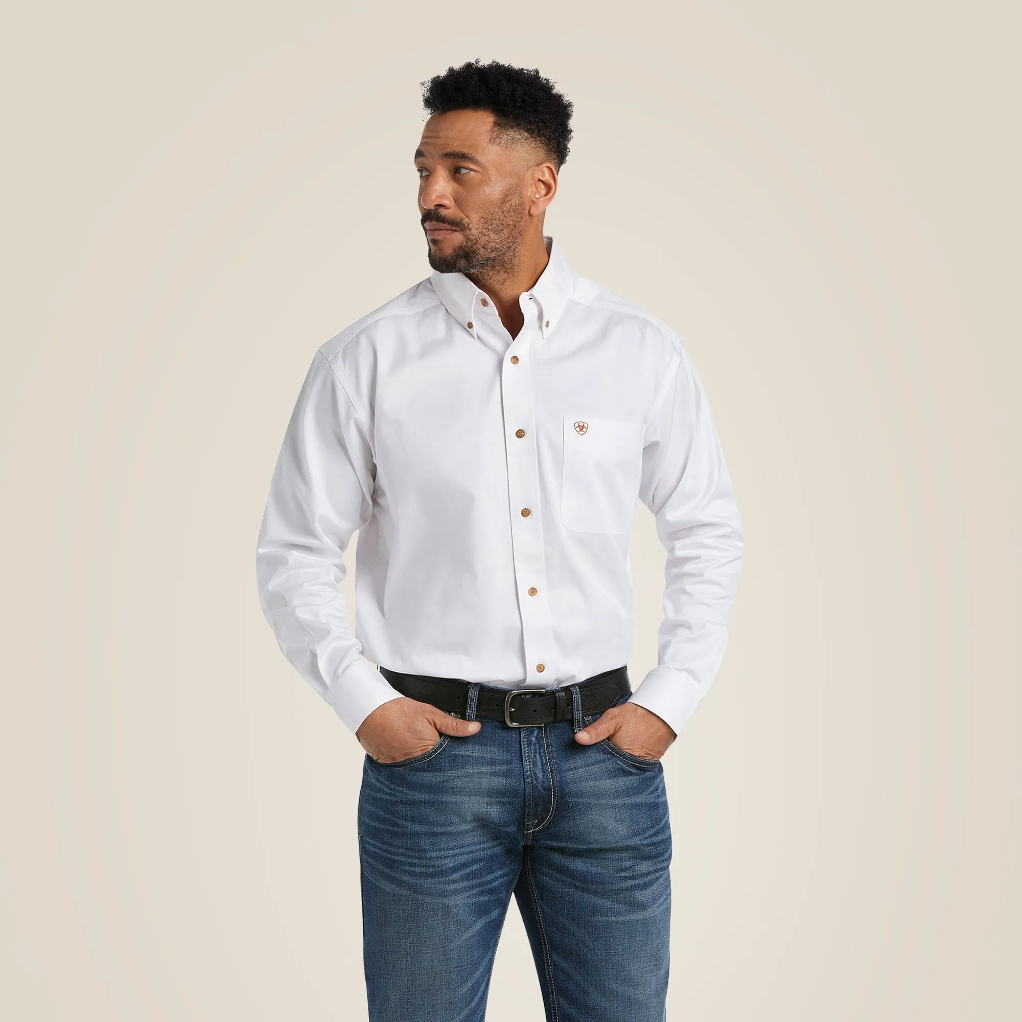 Ariat Men's Solid White Shirt Long Sleeve Classic