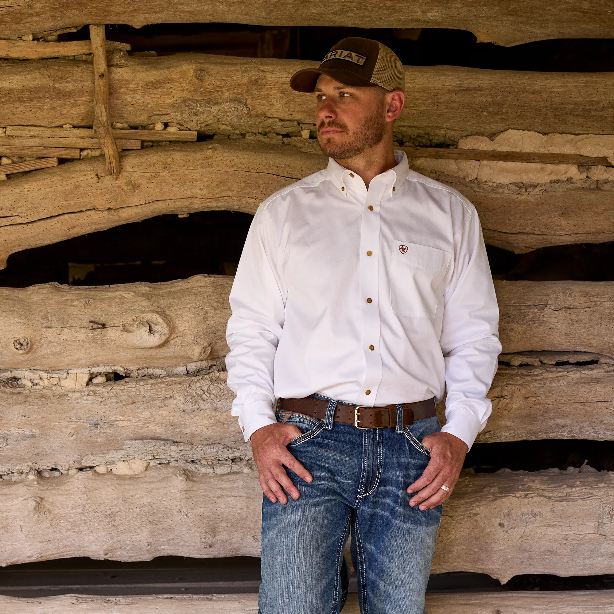 Ariat Men's Solid White Shirt Long Sleeve Classic