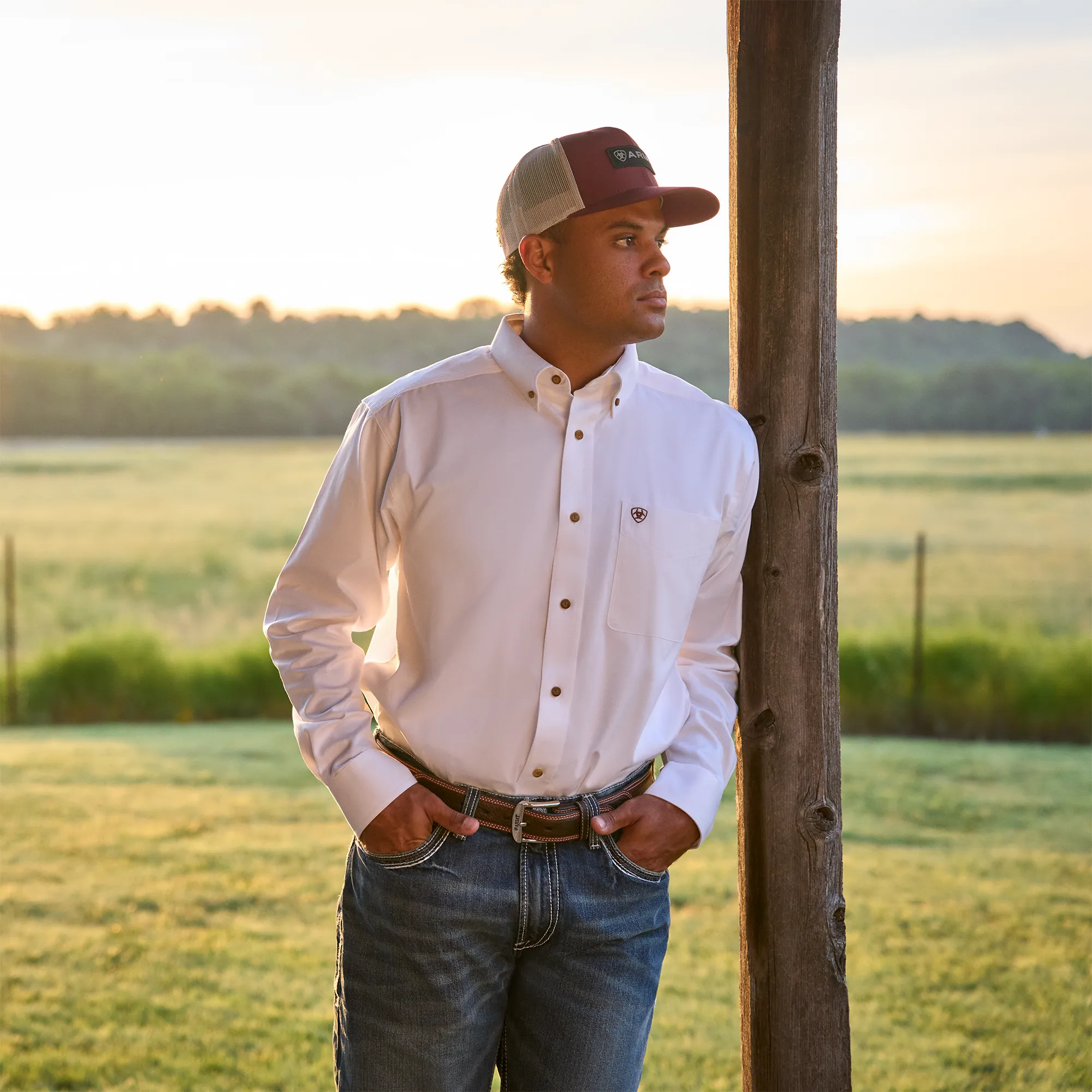 Ariat Men's Solid White Shirt Long Sleeve Classic