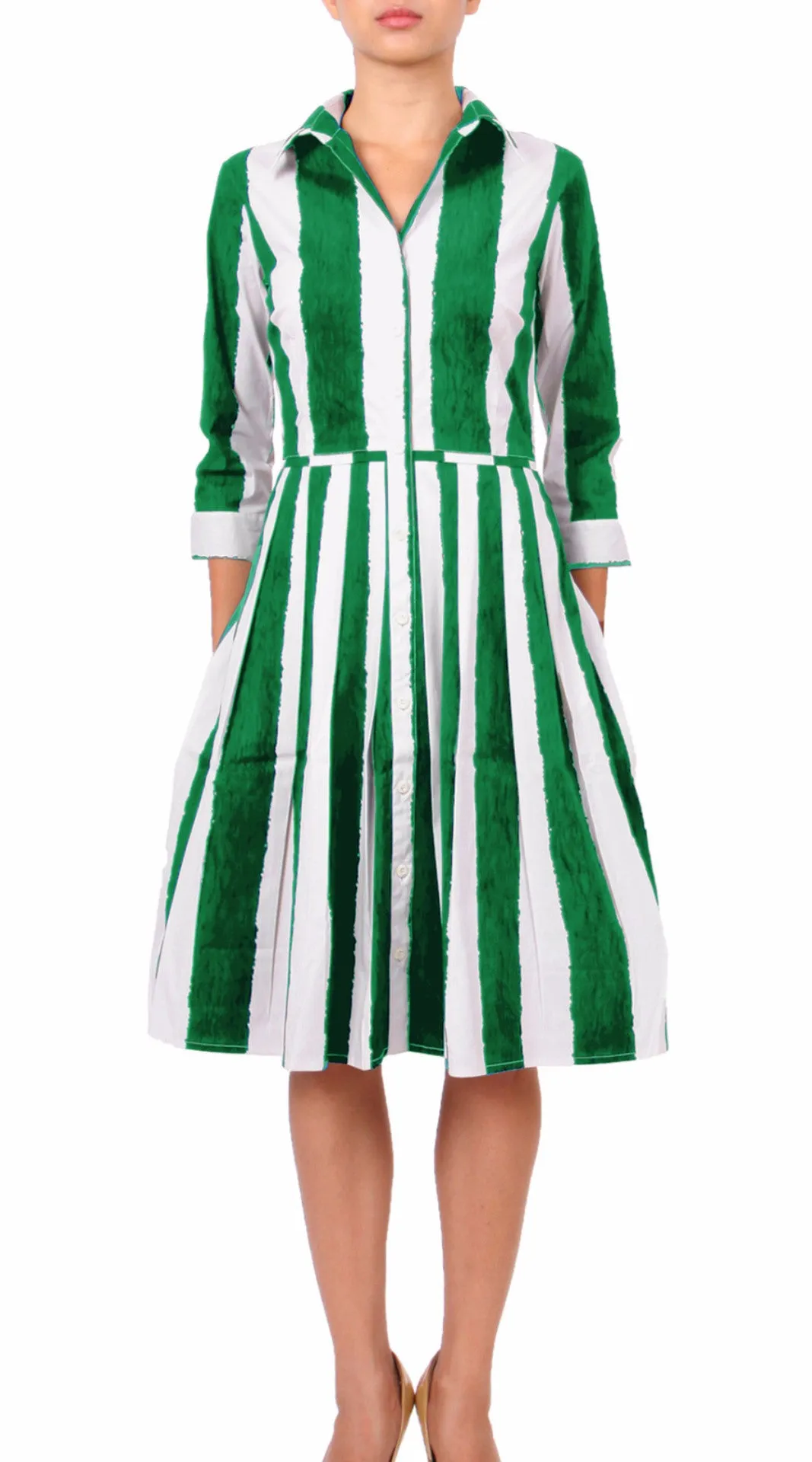 Audrey Dress Shirt Collar 3/4 Sleeve Regular Cotton Stretch (Dali Stripe)