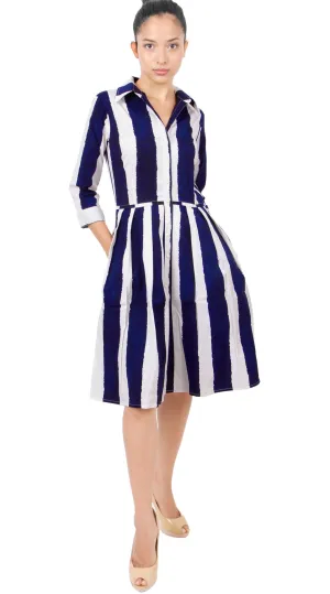 Audrey Dress Shirt Collar 3/4 Sleeve Regular Cotton Stretch (Dali Stripe)