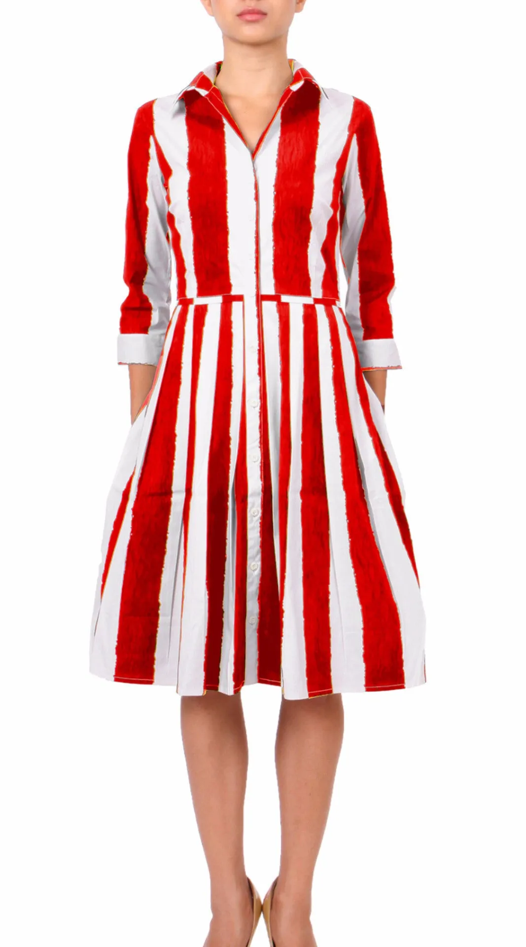Audrey Dress Shirt Collar 3/4 Sleeve Regular Cotton Stretch (Dali Stripe)