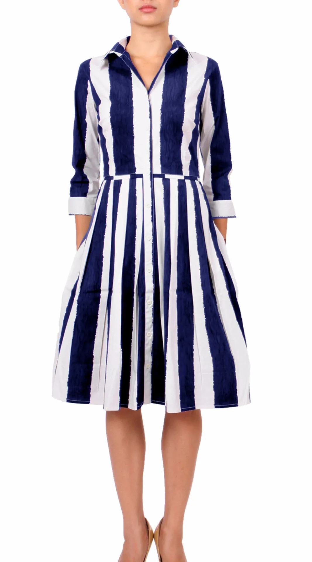 Audrey Dress Shirt Collar 3/4 Sleeve Regular Cotton Stretch (Dali Stripe)