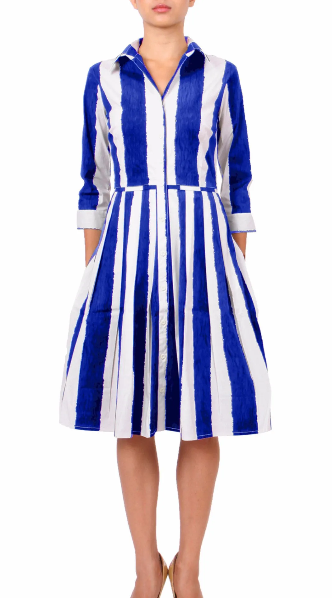 Audrey Dress Shirt Collar 3/4 Sleeve Regular Cotton Stretch (Dali Stripe)