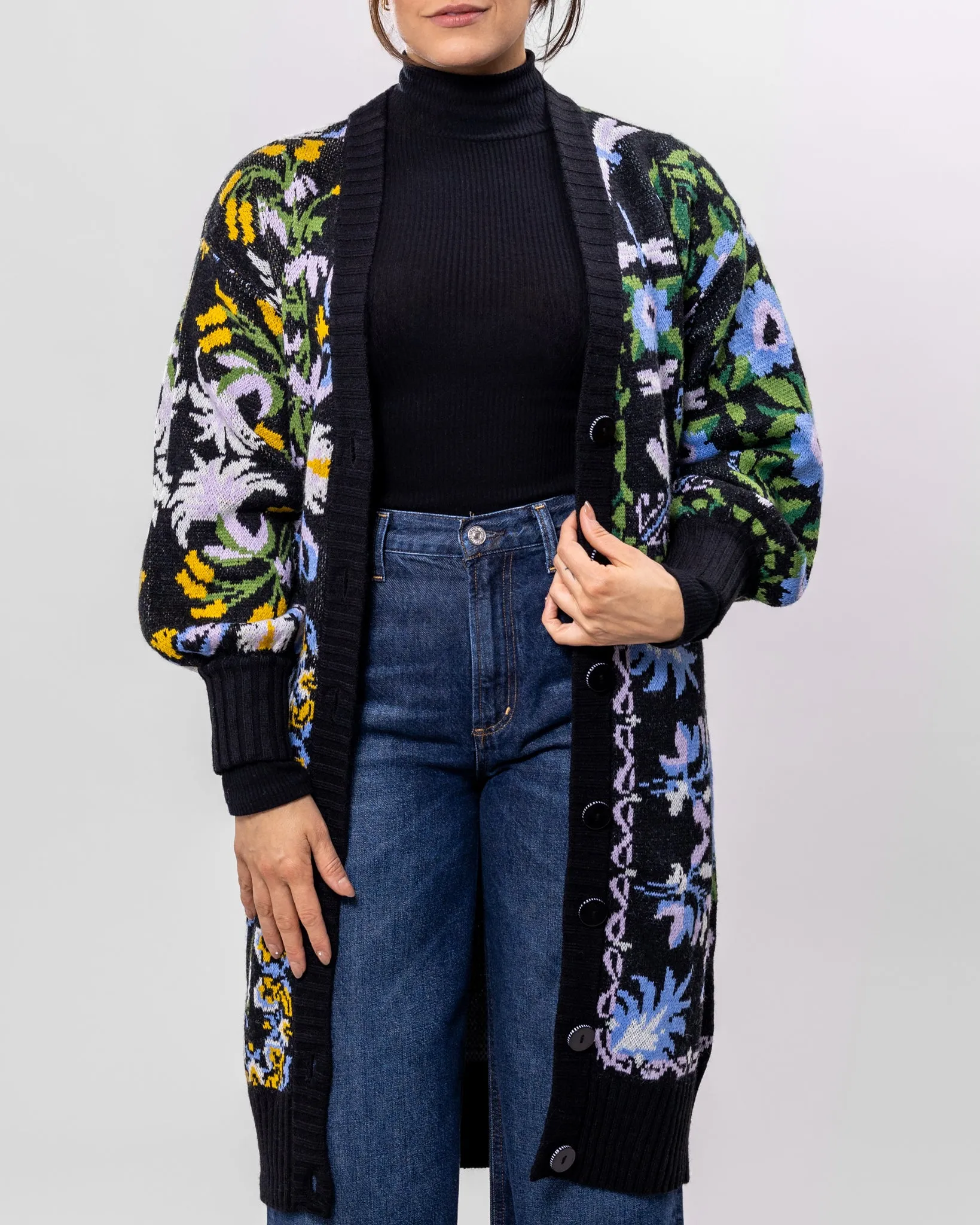 Black Winter Garden Knit Midi Cardigan