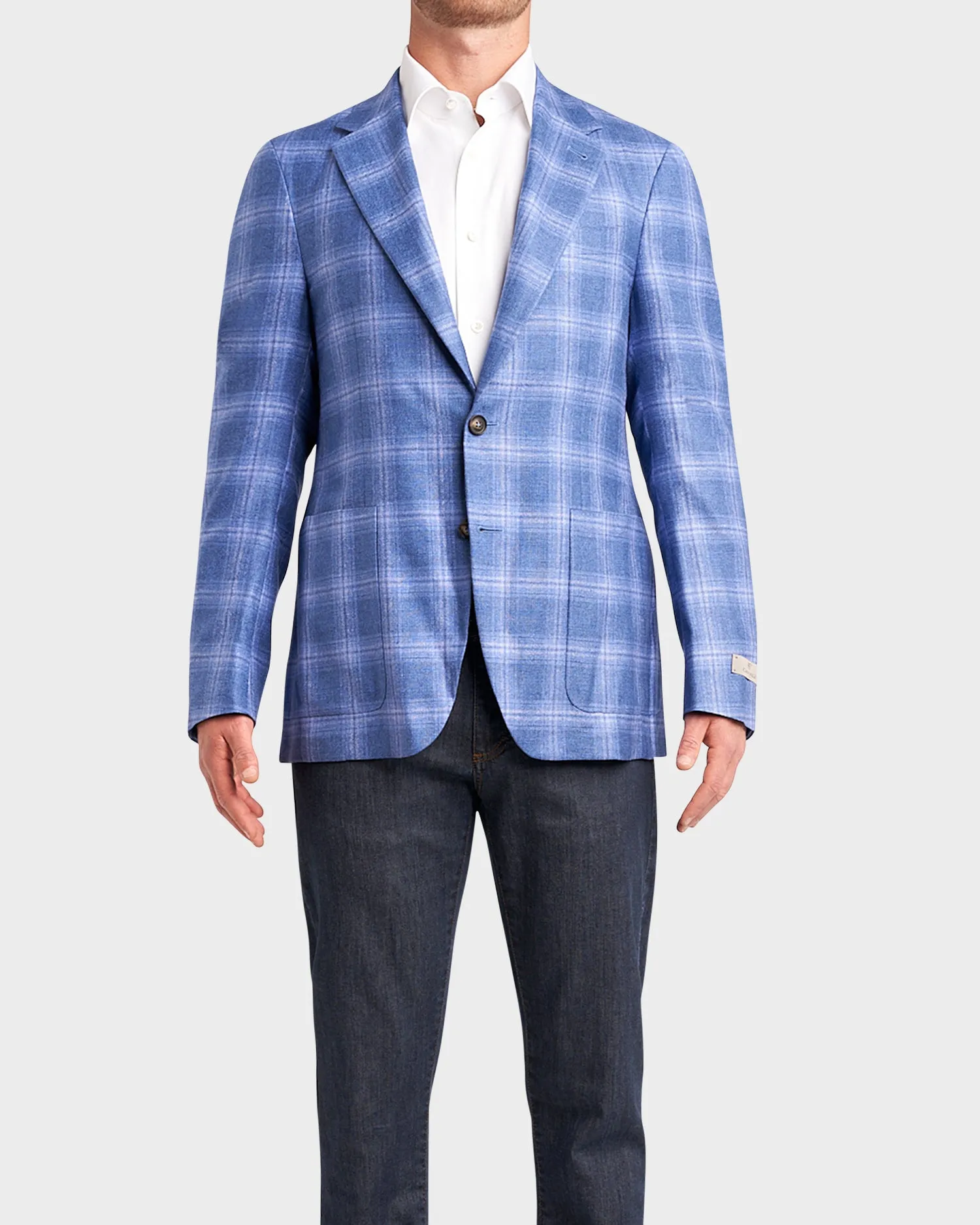 Blue Exclusive Prince Of Wales Check Silk Cashmere Sports Jacket