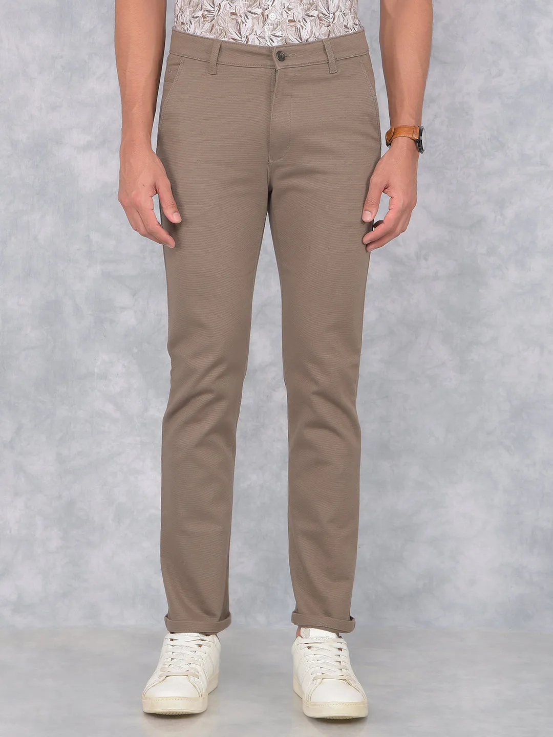 Brown Printed Straight Trousers