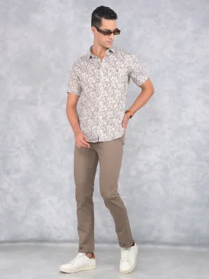 Brown Printed Straight Trousers