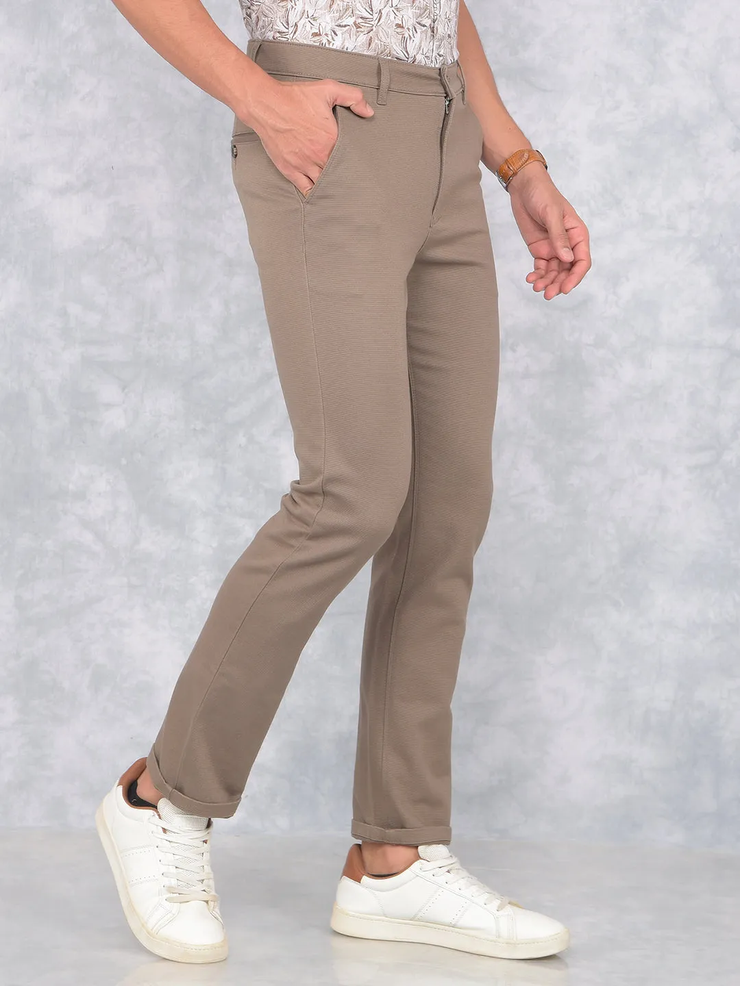 Brown Printed Straight Trousers
