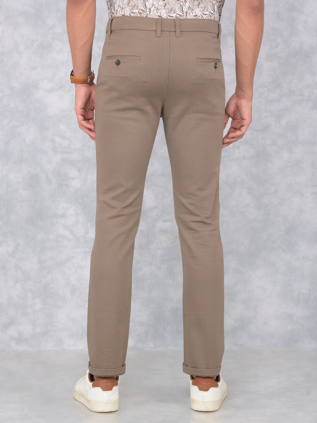 Brown Printed Straight Trousers