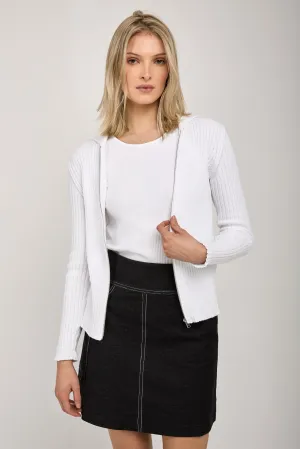 Calante Knit Zip-Up Cardigan in Optical White