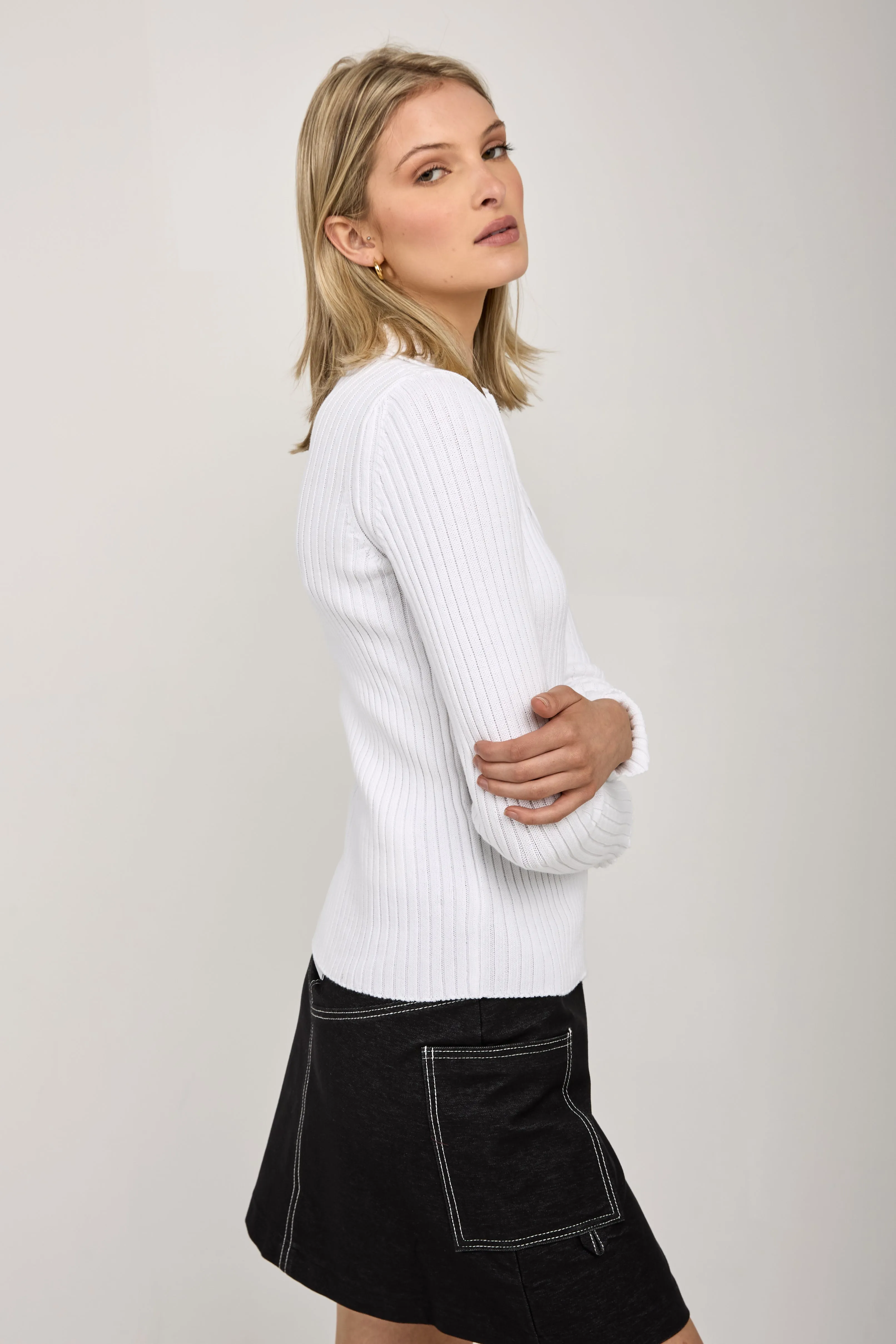 Calante Knit Zip-Up Cardigan in Optical White