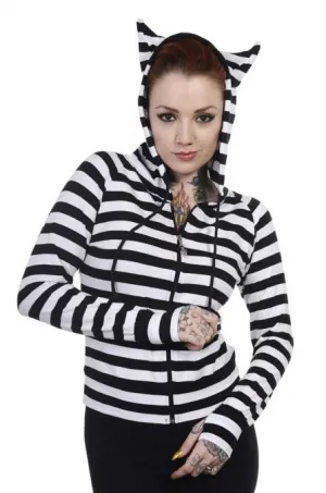 Cat Ears White Striped Hoodie