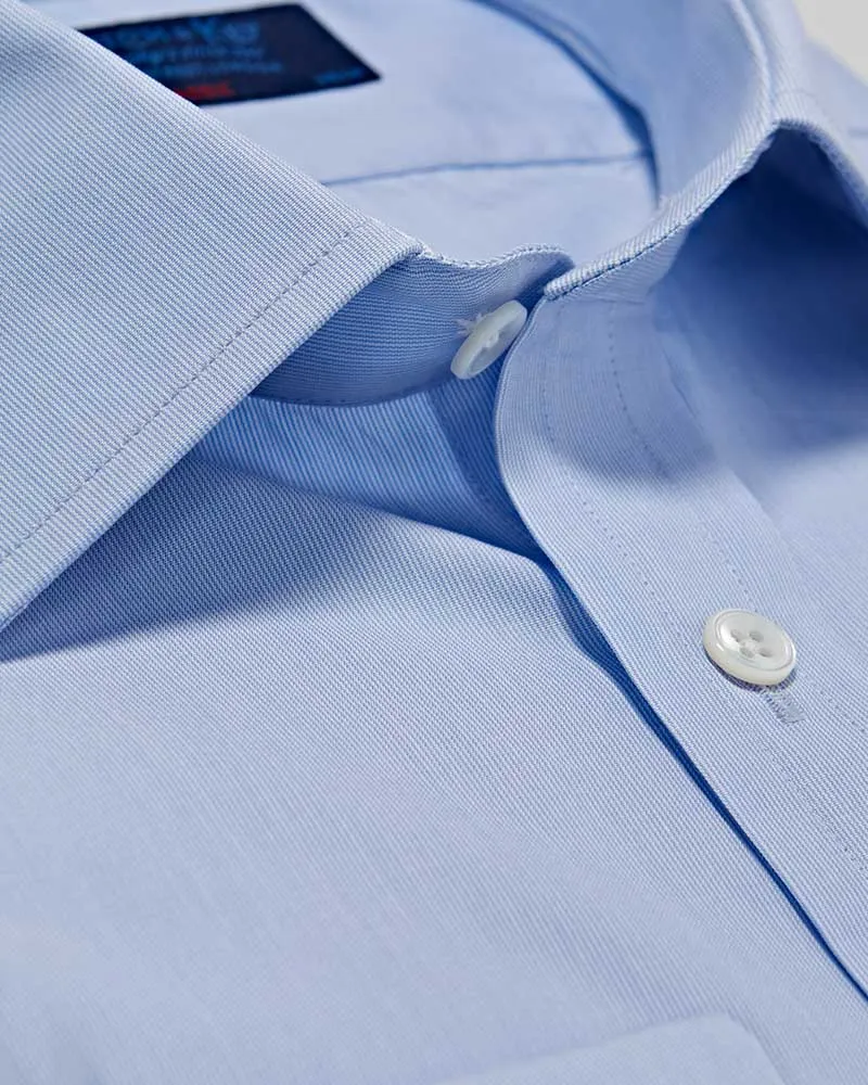 Classic Fit Sky Blue Hairline Stripe Cotton Poplin Shirt with Classic Collar & Double Cuff