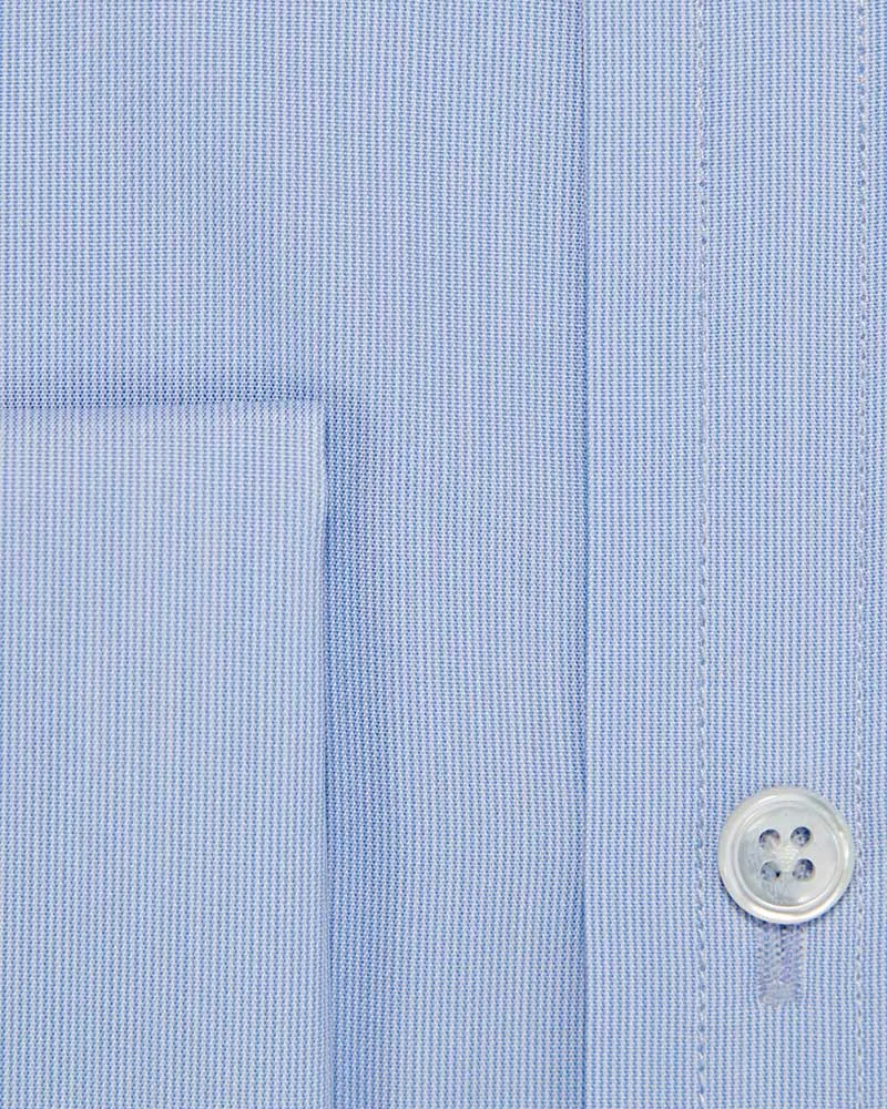 Classic Fit Sky Blue Hairline Stripe Cotton Poplin Shirt with Classic Collar & Double Cuff
