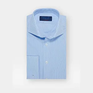 Contemporary Fit Blue Fine Bengal Stripe Cotton Poplin Shirt with Cut-away Collar & Double Cuff