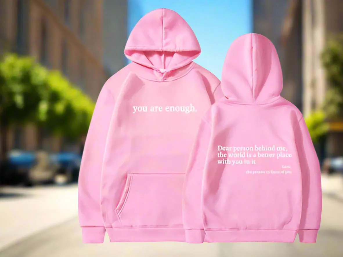 Dear Person Behind Me,the World Is A Better Place,with You In It,love,the Person In Front Of You,Women's Plush Letter Printed Kangaroo Pocket Drawstring Printed Hoodie Unisex Trendy Hoodies