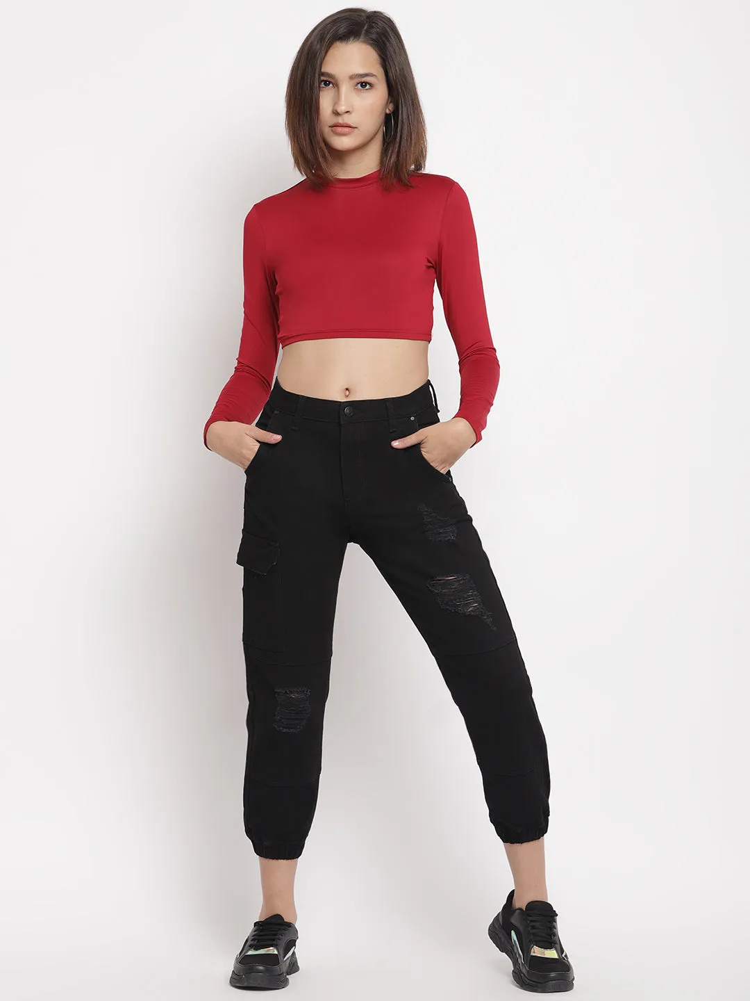 Distressed Black Denim Joggers
