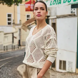Esqualo Ivory Ajour Lightweight Knitted Sweater