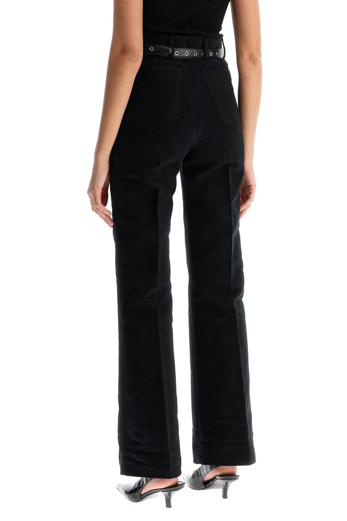 high-waisted flared pants in black organic cotton 241 WRB1058 FB0171 BLACK