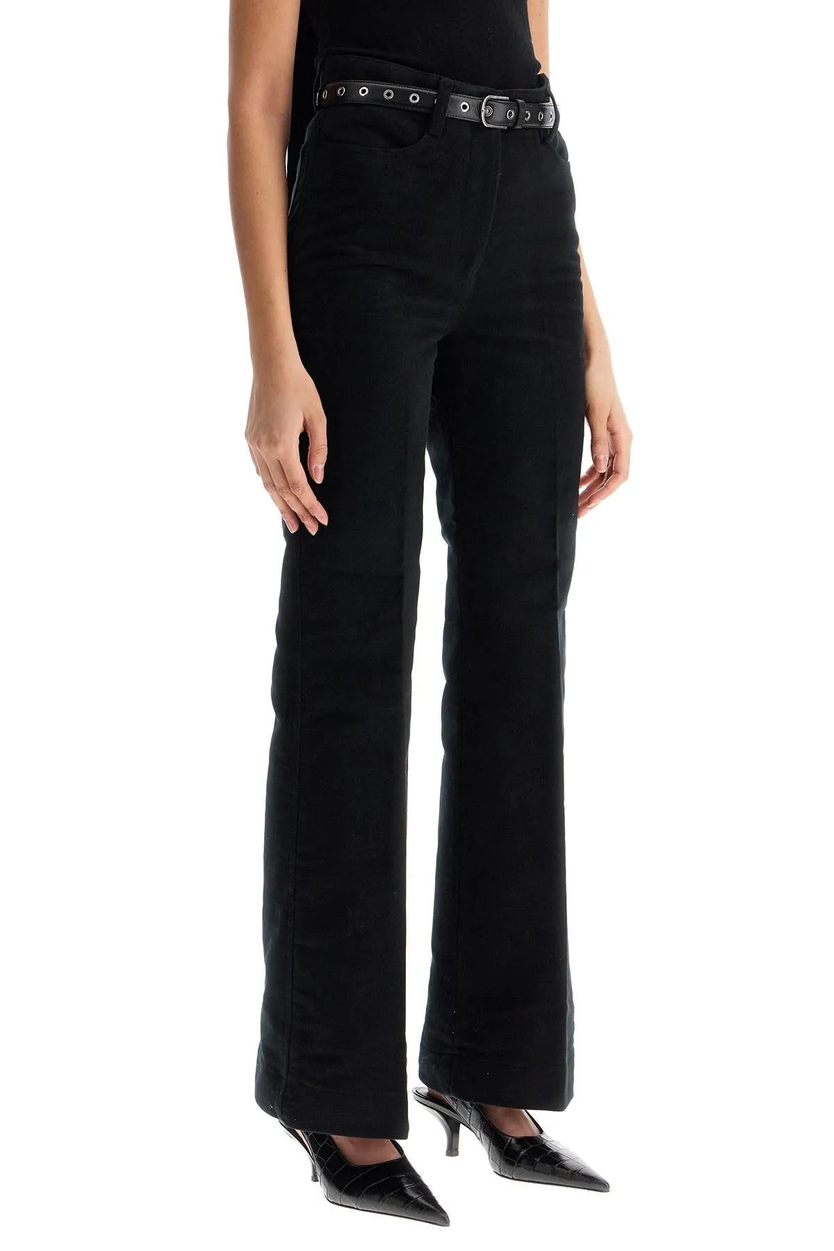 high-waisted flared pants in black organic cotton 241 WRB1058 FB0171 BLACK