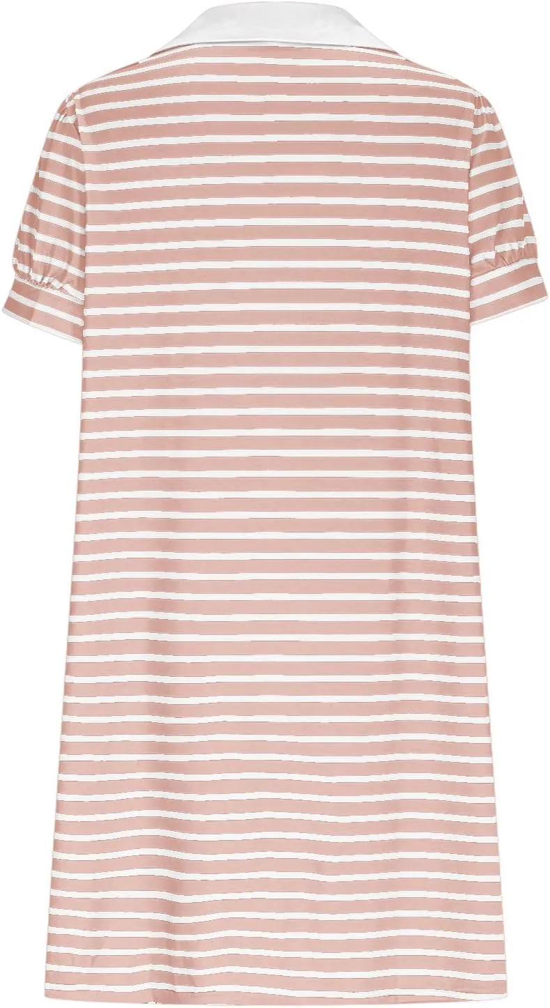 hlysgo Womens Summer Dresses 2025 Trendy Stripes Print Puff Short Sleeve V Neck Mini Dress Elegant Ladies Going Out Dress