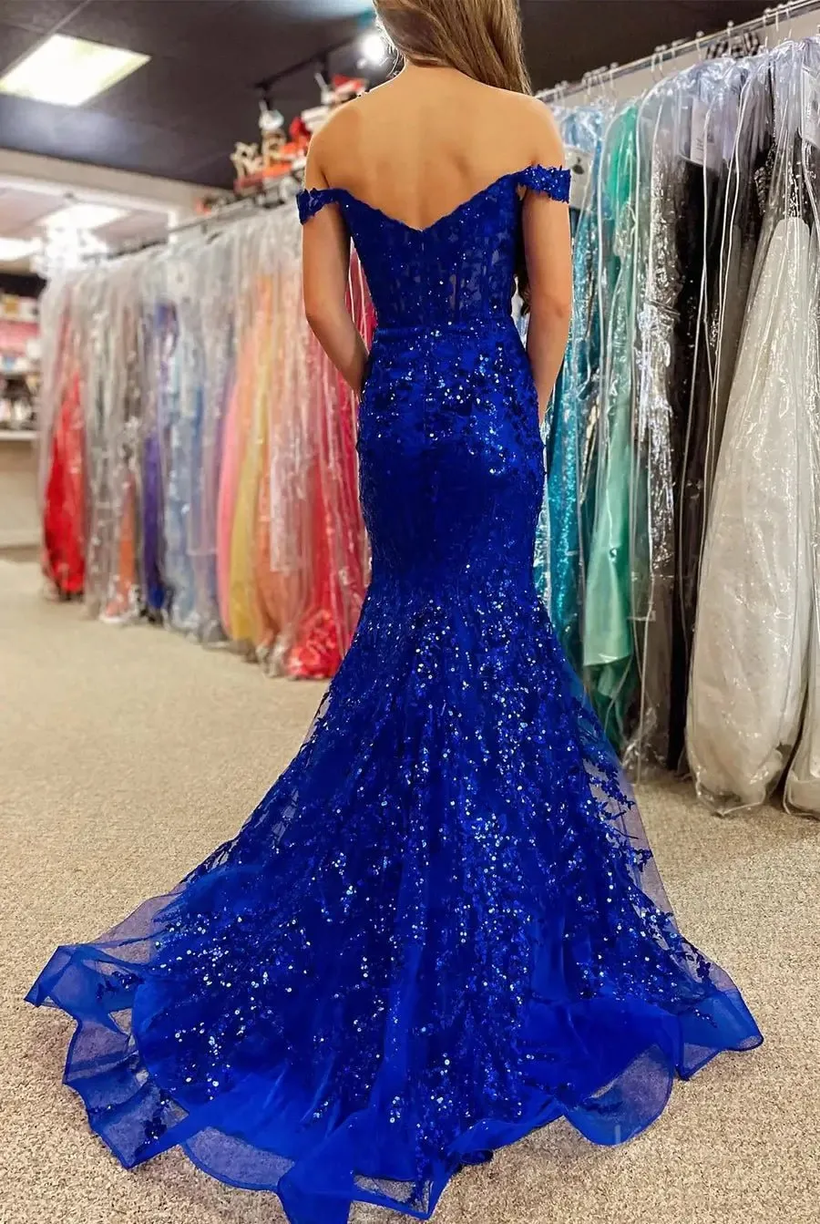 Hot Pink Mermaid Prom Dress 2025 with Sparkly Lace & Slit, Off the Shoulder – FD5005