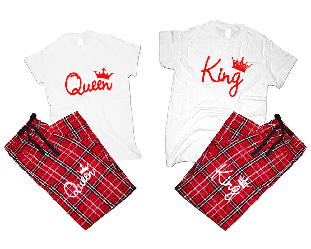 King & Queen Matching Pajamas Set – Cotton T-Shirts & Flannel Pants | Sold Separately for Men & Women