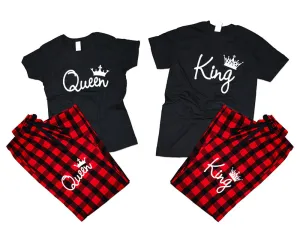 King & Queen Matching Pajamas Set – Cotton T-Shirts & Flannel Pants | Sold Separately for Men & Women