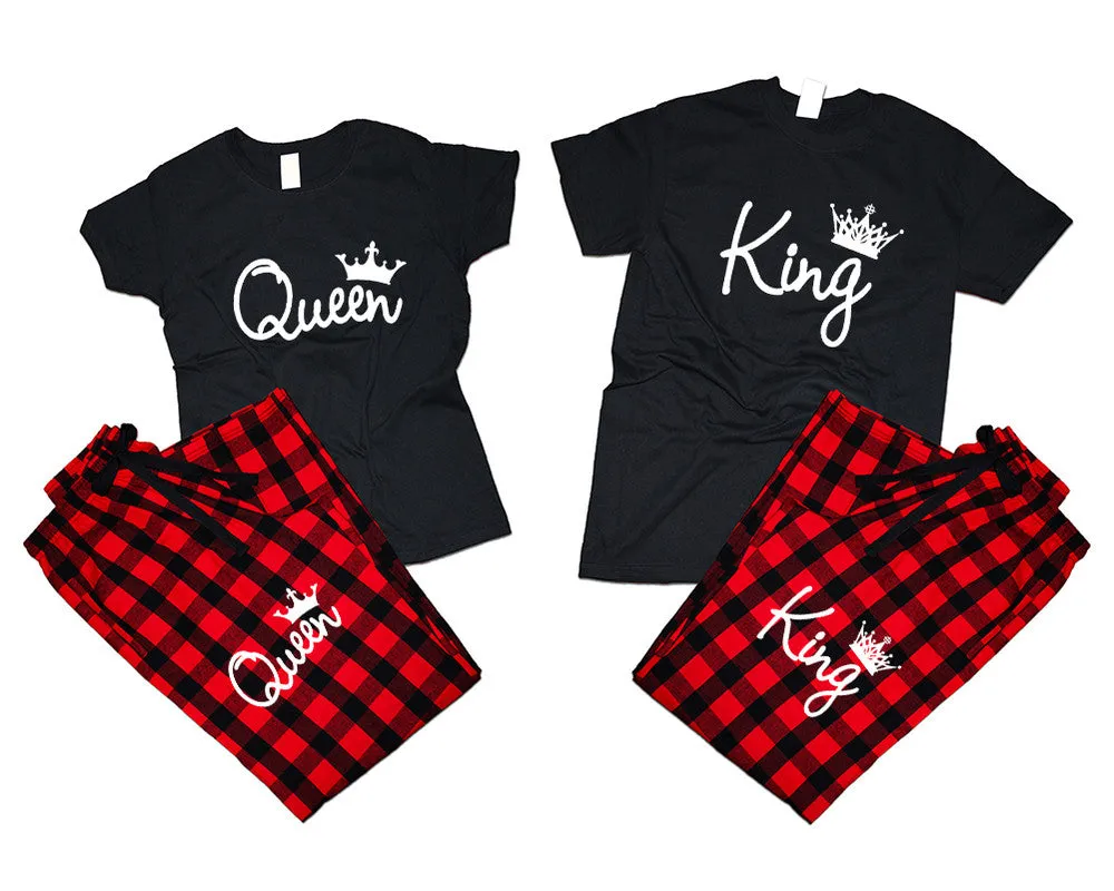 King & Queen Matching Pajamas Set – Cotton T-Shirts & Flannel Pants | Sold Separately for Men & Women