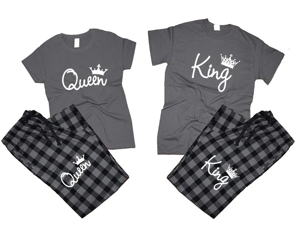 King & Queen Matching Pajamas Set – Cotton T-Shirts & Flannel Pants | Sold Separately for Men & Women