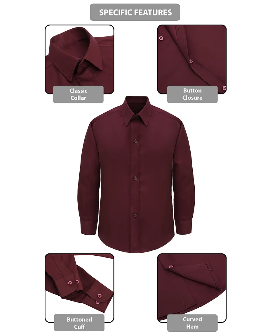 Lilax Boys' Button Down Shirt Solid Long Sleeve Dress Shirt