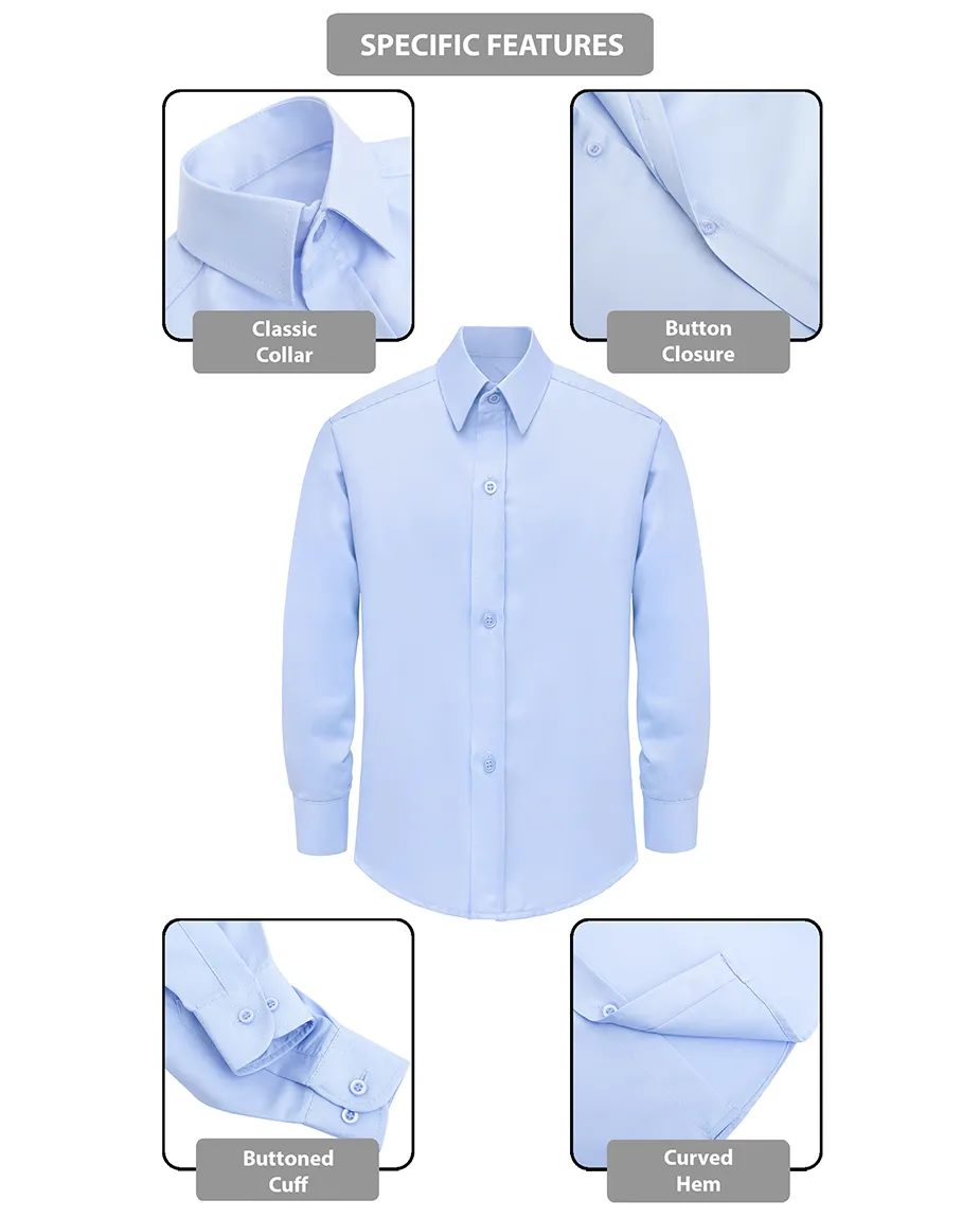 Lilax Boys' Button Down Shirt Solid Long Sleeve Dress Shirt