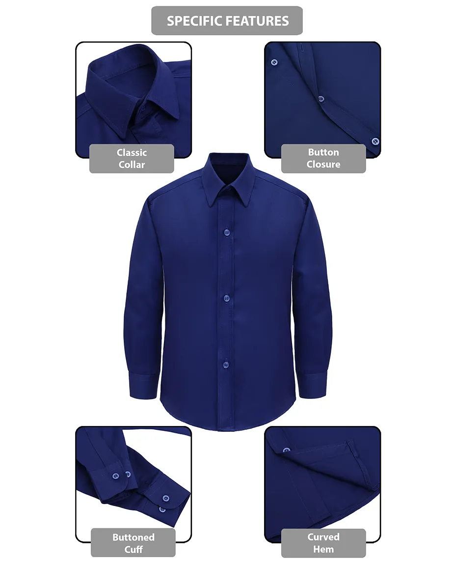 Lilax Boys' Button Down Shirt Solid Long Sleeve Dress Shirt