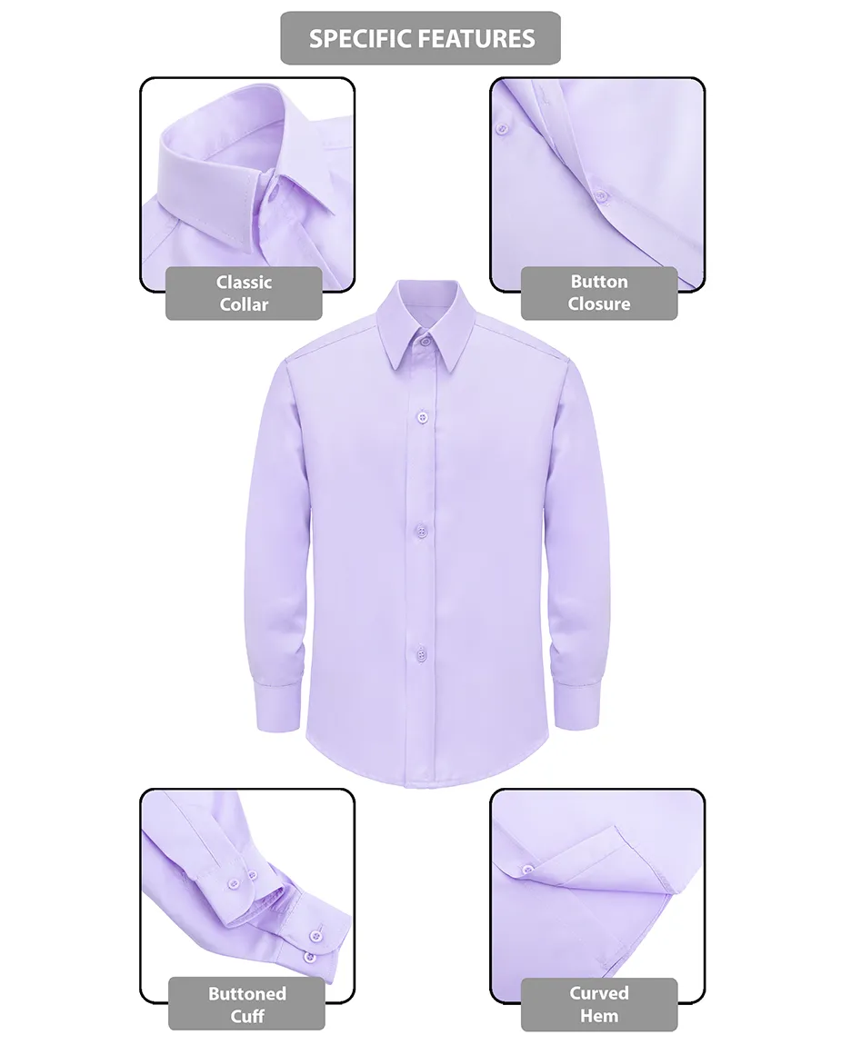 Lilax Boys' Button Down Shirt Solid Long Sleeve Dress Shirt