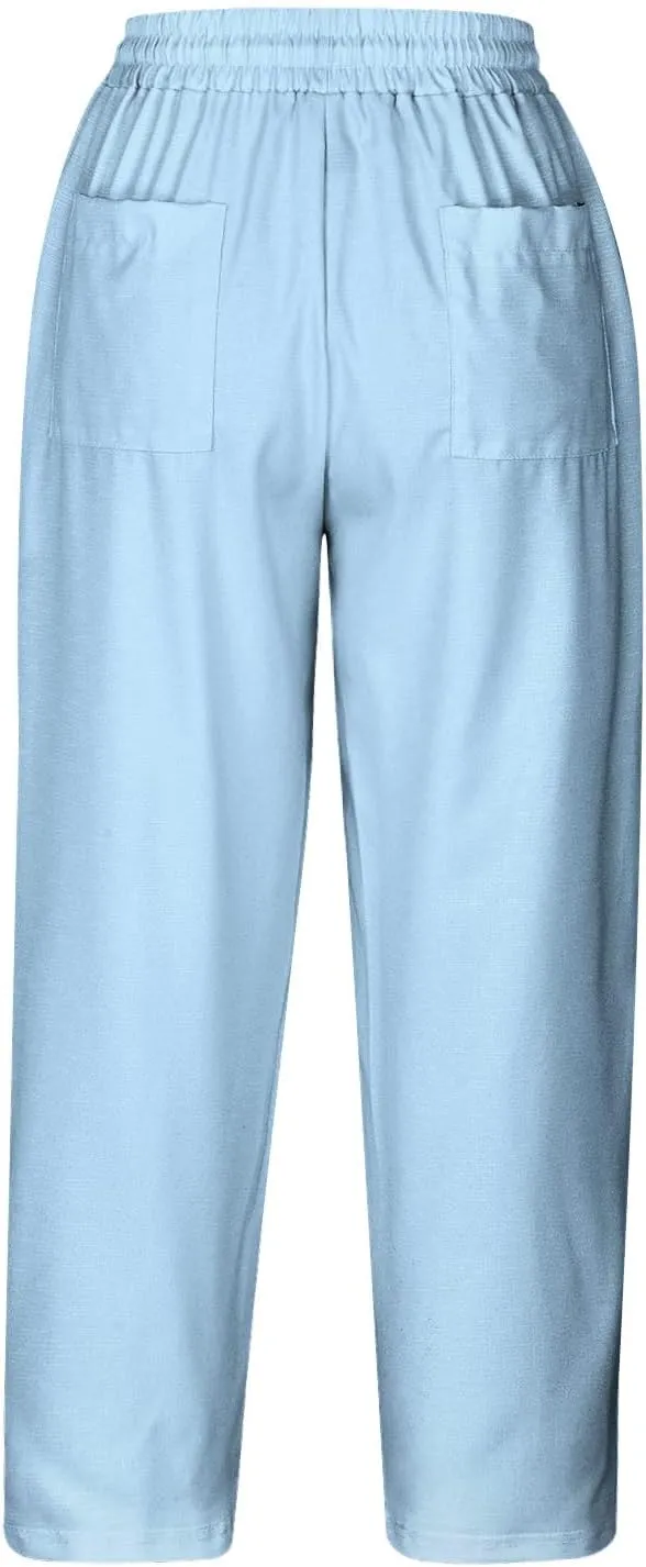 Lmdudan 2025 Summer Linen Capri Pants for Women High Waisted Drawstring Pant Comfy Soft Cropped Trousers Casual Beach Pant