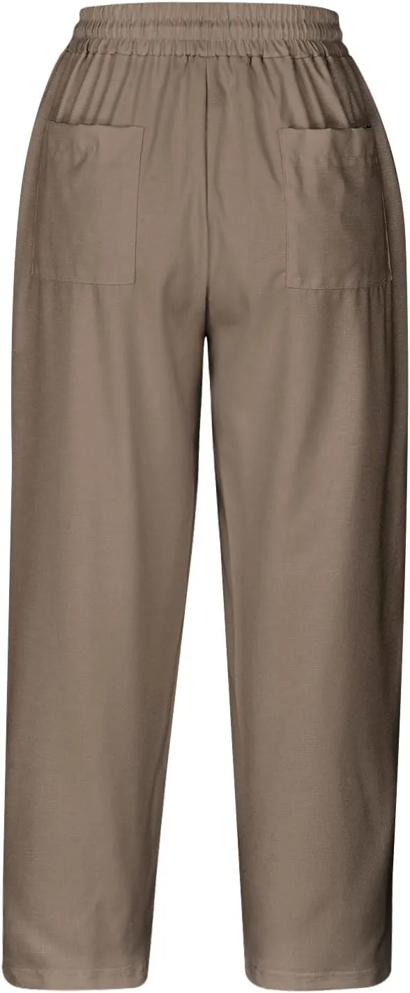 Lmdudan 2025 Summer Linen Capri Pants for Women High Waisted Drawstring Pant Comfy Soft Cropped Trousers Casual Beach Pant