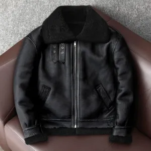 Men B3 RAF Bomber Aviator Flying Fur Shearling Real Leather Jacket Coat