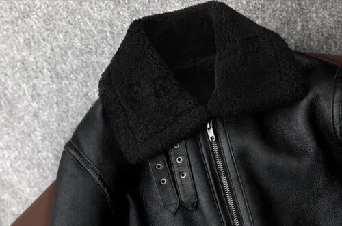 Men B3 RAF Bomber Aviator Flying Fur Shearling Real Leather Jacket Coat