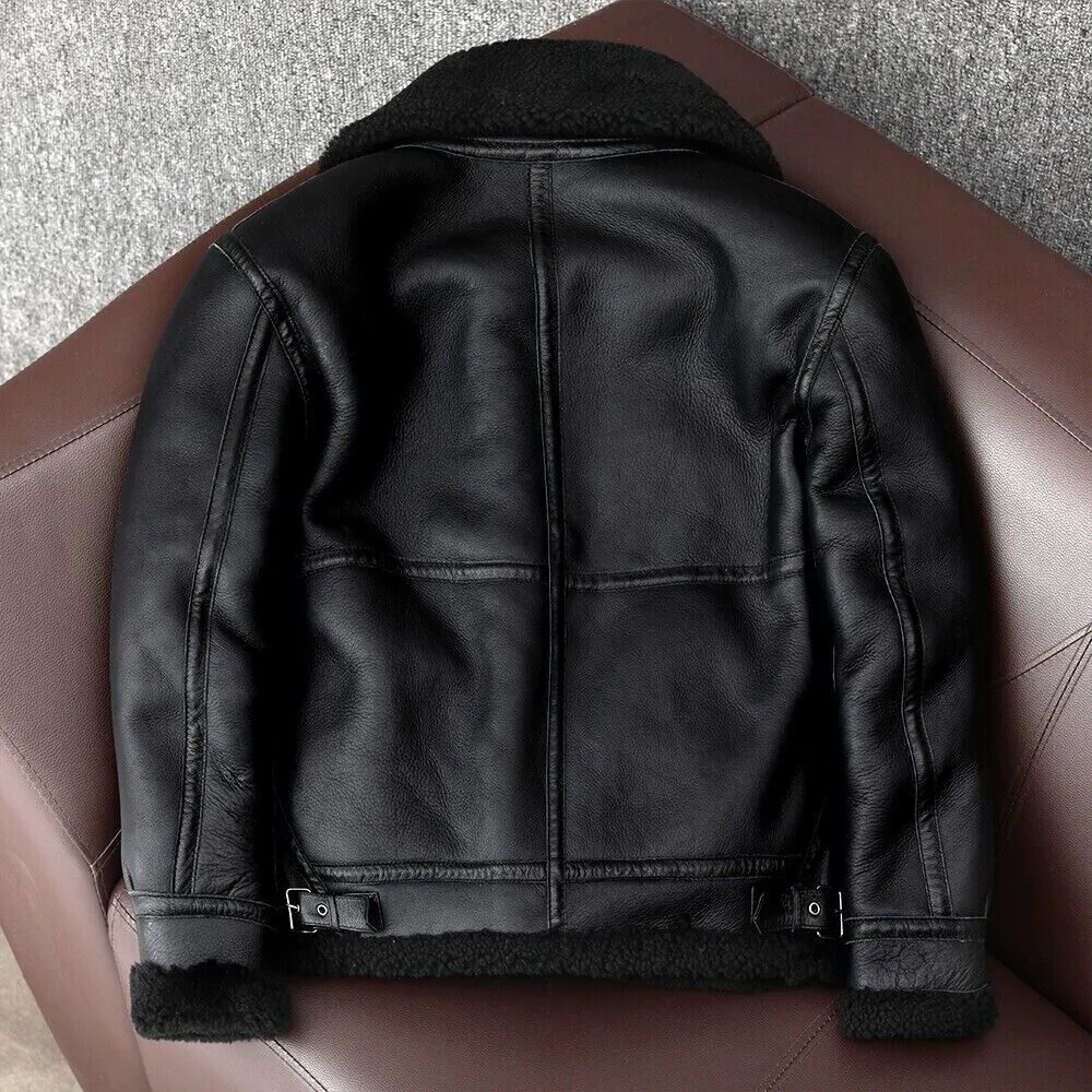 Men B3 RAF Bomber Aviator Flying Fur Shearling Real Leather Jacket Coat