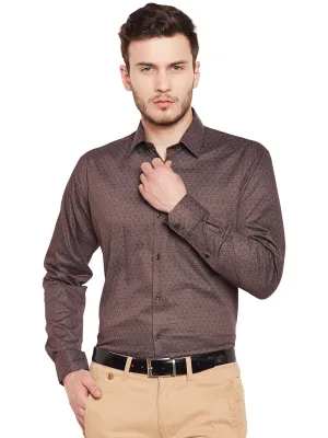 Men Brown Printed Pure Cotton Slim Fit Formal Shirt