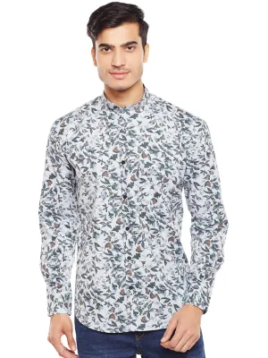 Men Grey Printed Pure Cotton Slim Fit Casual Shirt