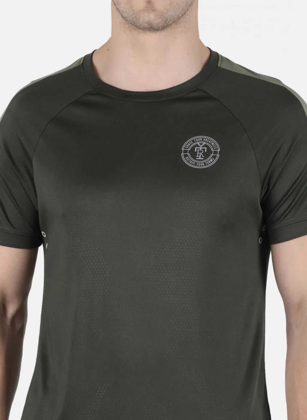 Men Olive Plain Round Neck T-Shirt